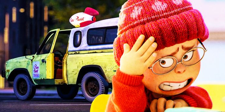 Где можно увидеть грузовик Pixars Pizza Planet в "Я краснею"?