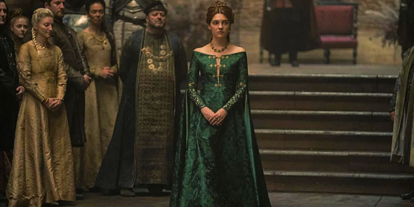 Емілі Кері в ролі Алісент Хайтауер у зеленій сукні у фільмі "Будинок дракона"