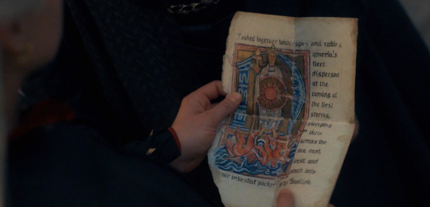 Реніра читає сторінку книги, яку надіслав Алісент у фіналі першого сезону "Дома дракона".