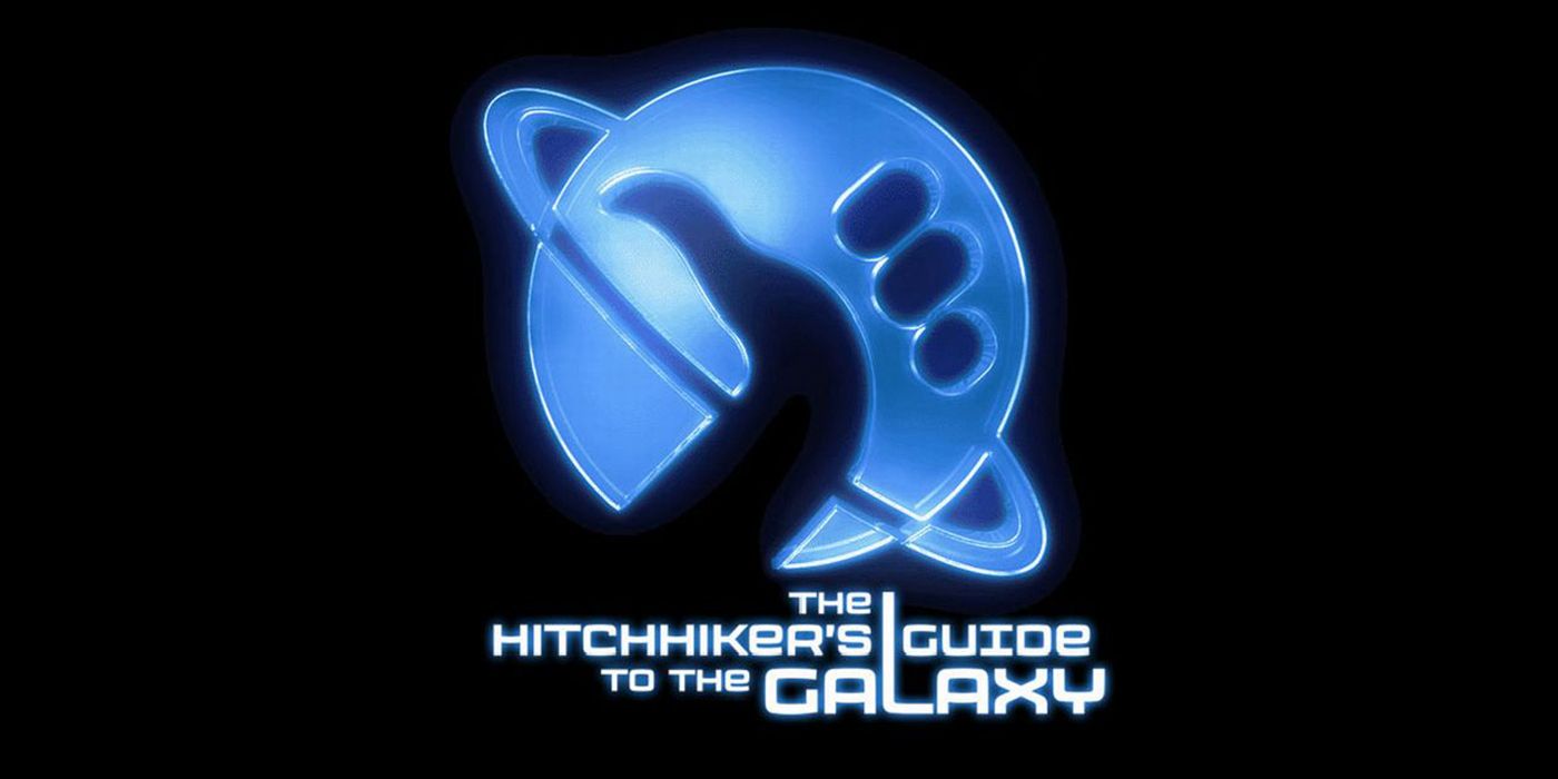 Обложка романа "Автостопом по галактике" (The Hitchhiker's Guide To The Galaxy).