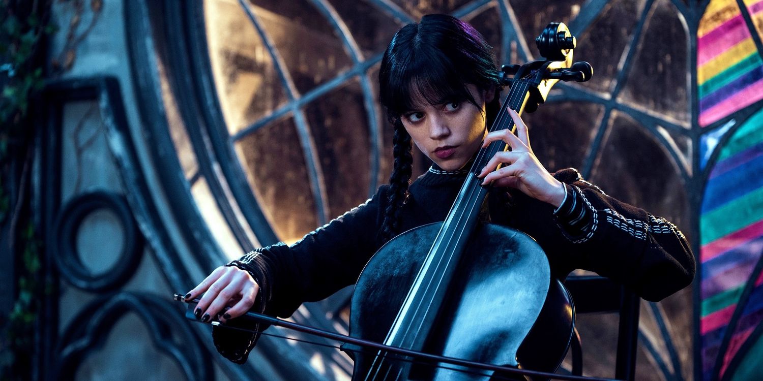 Уэнздей Аддамс играет на виолончели в первом сезоне "Уэнздей".