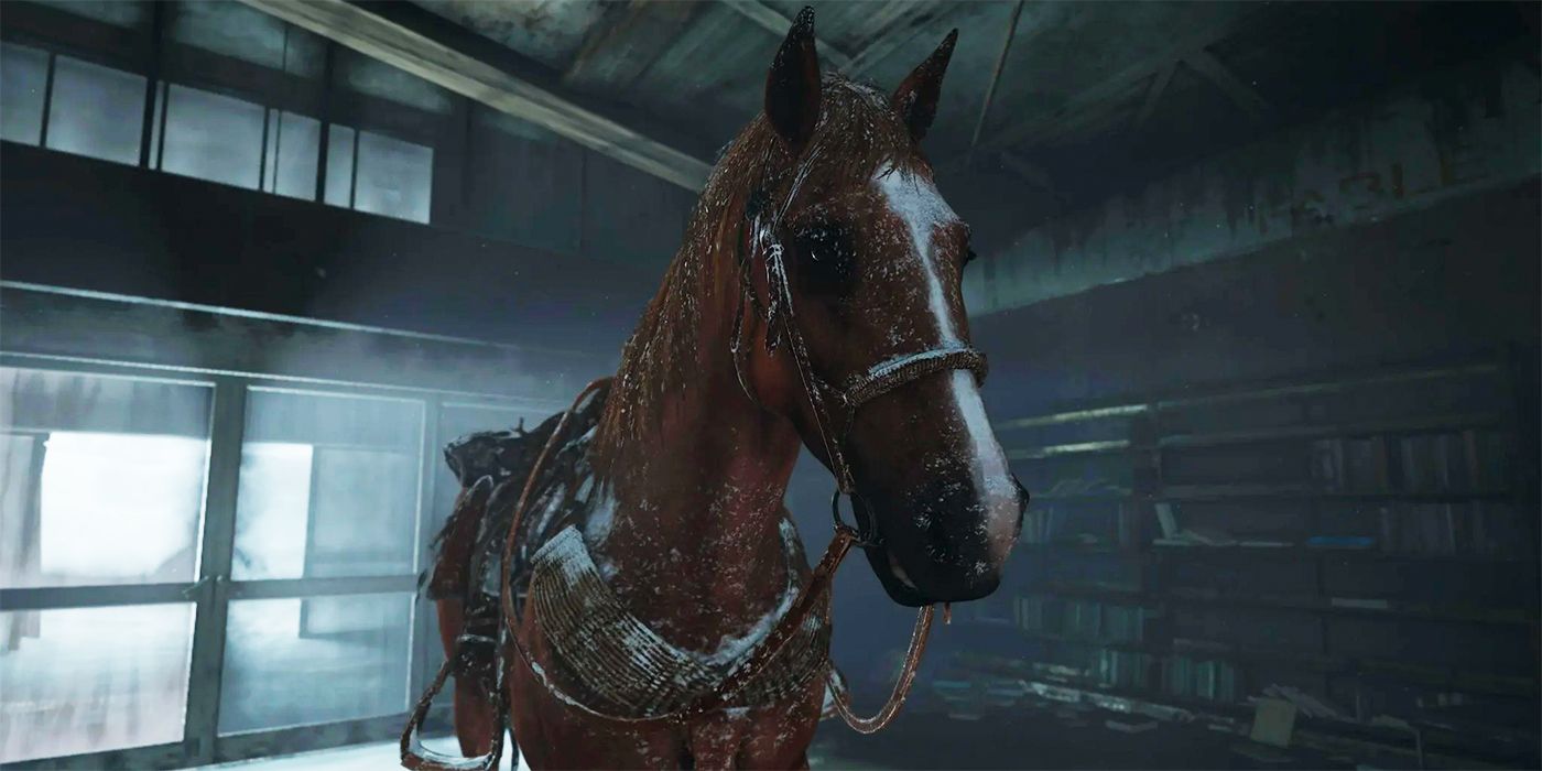 Лошадь Элли Шиммер в игре The Last of Us Part II.