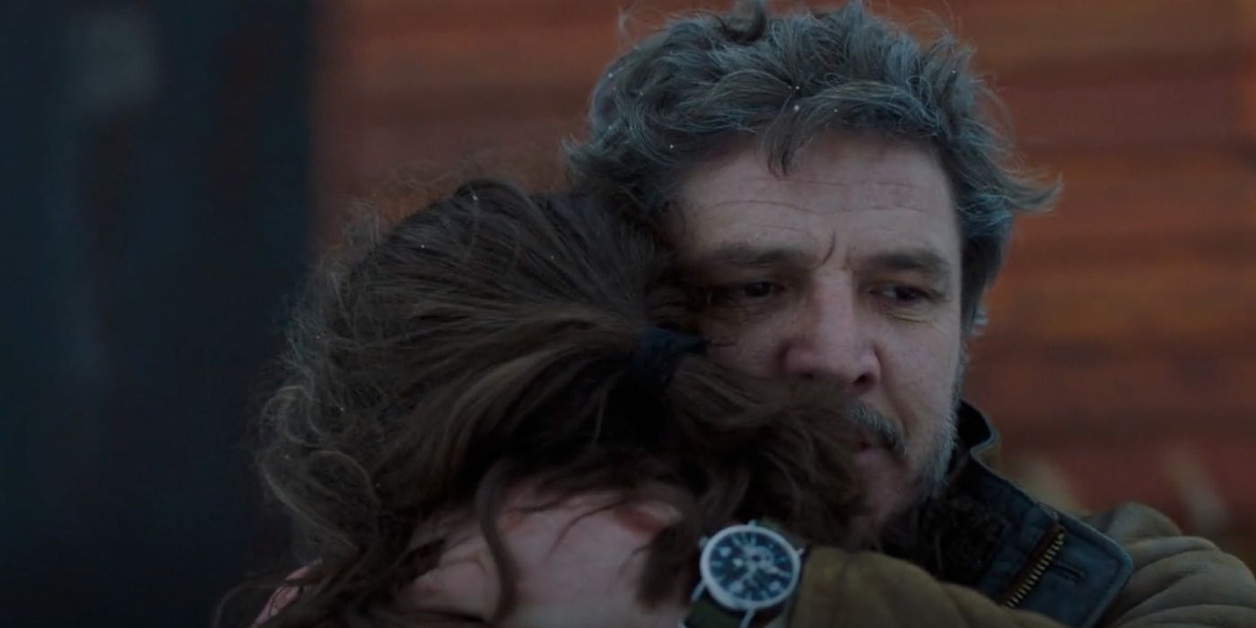 Джоэл обнимает Элли после того, как она убила Дэвида в 8 эпизоде Last of Us
