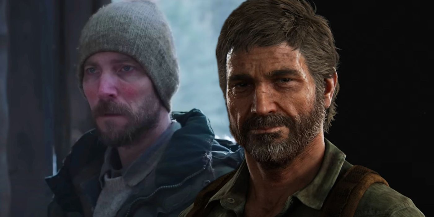 Трой Бейкер в роли Джеймса из The Last of Us Episode 8 рядом с моделью персонажа Джоэла из The Last of Us Part I