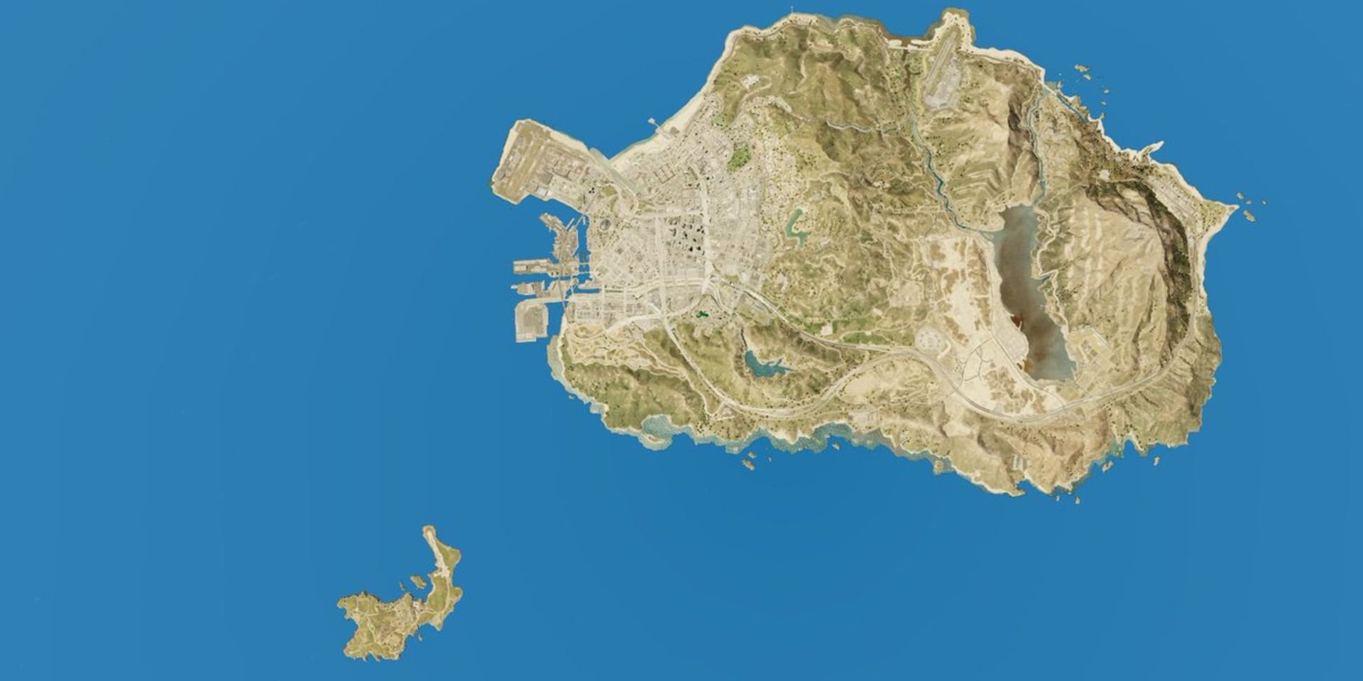 Размер острова Кайо Перико в GTA по сравнению с всей картой Лос-Сантоса